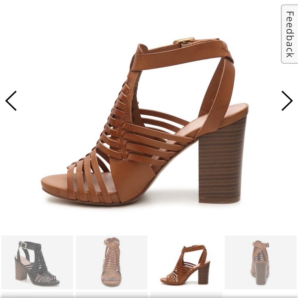 Madden Girl Tan Remmie Block Heel Sandals - 4" Heel, Size 8
